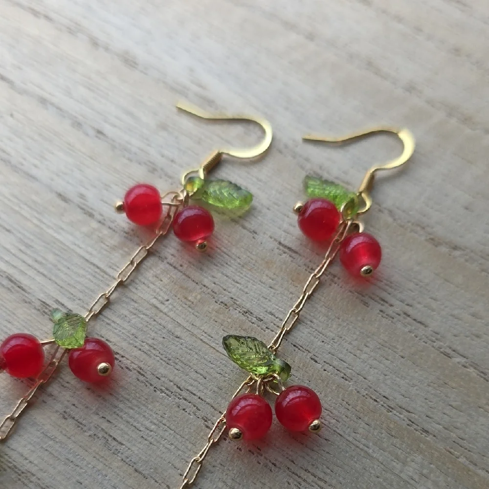 Handmade Cherry Earrings - Picture 3 of 3